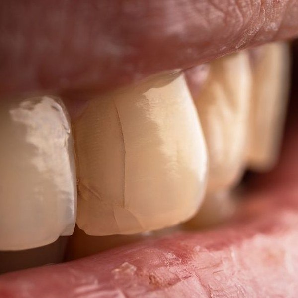 Dente trincado com fissura visível no esmalte